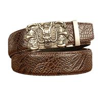 PYWJGZSX Cintura da Uomo, Cintura in Pelle Di Coccodrillo, Cintura da Uomo con Fibbia Automatica, Cintura Intagliata Personalizzata in Pelle Bovina Maschio, Cintura per Pantaloni da Uomo Casual/Brown/