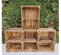 PYXIDAS Cassette in Legno Naturale o Effetto Bruciato 40x30x25 cm - Lungo o Corto - Set Decorativo e Contenitore Robusto, Pronto all’Uso per Casa, Cucina, Arredo Rustico (Effetto Bruciato Corto, 4)