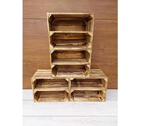 PYXIDAS Cassette in Legno Naturale o Effetto Bruciato 40x30x25 cm - Lungo o Corto - Set Decorativo e Contenitore Robusto, Pronto all’Uso per Casa, Cucina, Arredo Rustico (Effetto Bruciato Lungo, 4)