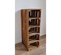 PYXIDAS Scarpiera Alta 2-5 Cassette di Legno per Stoccaggio Corte e Robuste Casse di Legno Pulito-Brucia, Naturale (4 ripiani, Effetto Bruciato)