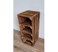 PYXIDAS Scarpiera Alta 2-5 Cassette di Legno per Stoccaggio Corte e Robuste Casse di Legno Pulito-Brucia, Naturale (3 ripiani, Effetto Bruciato)