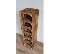 PYXIDAS Scarpiera Alta 2-5 Cassette di Legno per Stoccaggio Corte e Robuste Casse di Legno Pulito-Brucia, Naturale (5 ripiani, Effetto Bruciato)