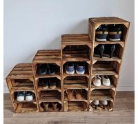 PYXIDAS Scarpiera Alta 2-5 Cassette di Legno per Stoccaggio Corte e Robuste Casse di Legno Pulito-Brucia, Naturale (Tutto, Effetto Bruciato)