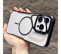 PYYLTTP Custodia magnetica trasparente con armatura per iPhone 17 11 12 13 14 15 16 Pro Max Plus con supporto per obiettivo pieghevole, custodia antiurto in acrilico (per iPhone 15 Pro/nero)