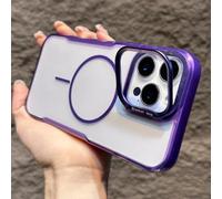 PYYLTTP Custodia magnetica trasparente con armatura per iPhone 17 11 12 13 14 15 16 Pro Max Plus con supporto per obiettivo pieghevole, custodia antiurto in acrilico (per iPhone 13 Pro Max/viola)