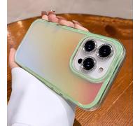 PYYLTTP Custodia trasparente Aurora con glitter sfumato per iPhone 16 15 14 Plus 13 12 11 Pro Max, protezione antiurto con pellicola per obiettivo (per iPhone 13/verde)
