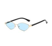 PYYLTTP Occhiali da sole da donna con lenti trasparenti e retrò, stile gatto, con poligoni irregolari, UV400, di tendenza, per uomo, piccoli (blu dorato)