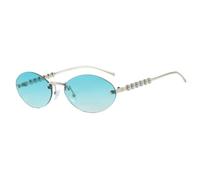 PYYLTTP Occhiali da sole di lusso ovali senza montatura, piccoli, in metallo con perle, ideali per uomo e donna, perfetti per la guida e i viaggi, con protezione UV400.