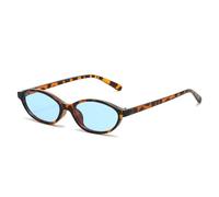 PYYLTTP Occhiali da sole ovali piccoli retrò da donna, alla moda, con sfumature verdi sfumate, UV400, da uomo, con rivetti rotondi di tendenza (blu leopardato)