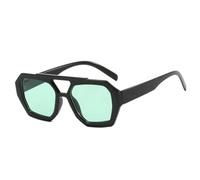 PYYLTTP Occhiali da sole vintage da donna con doppi ponti, poligoni irregolari, UV400, blu e verde (nero e verde)