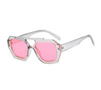 PYYLTTP Occhiali da sole vintage da donna con doppi ponti, poligoni irregolari, UV400, blu verde (grigio rosa)