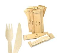PZ 100 BIS POSATE IN LEGNO FORCHETTA, COLTELLO E TOVAGLIOLO IMBUSTATE IN BUSTA 100% CARTA IDEALI PER FAST FOOD E ASPORTO