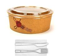 PZ 25 INSALATIERA TONDA IN CARTA + COPERCHIO + PZ 25 KIT FORCHETTA COLTELLO BIANCHI E TOVAGLIOLO