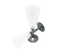 PZ 50 FLUTES CALICI + PZ 50 BASE ARGENTO BICCHIERI PER PROSECCO E CHAMPAGNE TRASPARENTI