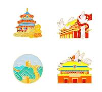 Pz Pechino Punti di riferimento Spille, Tiananmen, Città Proibita, Tempio del Cielo, Grande Attrazioni Muraglia Lega Spille da bavero, Pechino Cina Viaggio Souvenir, 3,5 cm, Metallo, Senza Gemme