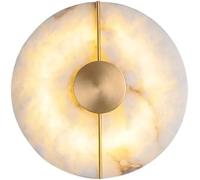 PZAOJAU Applique da Parete in alabastro Bianco, Applique da Parete in Marmo Naturale in Ottone, Vintage, Rotondo, in Oro, Moderna Lampada da Parete a LED, Lampada da Parete di metà secolo, per Camera