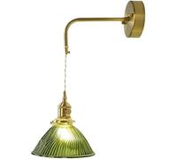 PZAOJAU Applique da parete vintage in vetro verde Lampada da parete in ottone antico per camera da letto Lampada da parete moderna nordica in vetro a costine fissata al muro Lampada da parete per fatt
