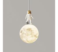PZAOJAU Luna Lampada a sospensione 3D stampata pianeta astronauta lampada da soffitto moderna lampada a sospensione a LED per camera dei bambini Sfera bianca latte lampadario vivaio per camera da