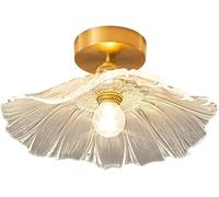 PZAOJAU Plafoniera Fiore di Loto Plafoniera da soffitto a semi-incasso in oro vintage per corridoio Plafoniera da bagno in vetro trasparente Piccolo lampadario per ingresso portico anteriore Foyer del