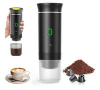 PZCC Caffettiera portatile, macchina da caffè portatile 3 in 1, auto-riscaldamento 2 a 6 minuti, per capsule piccole o grandi e caffè macinato, caffettiera portatile per ufficio e casa (nero)