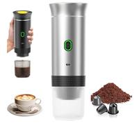 PZCC Caffettiera portatile, macchina da caffè portatile 3 in 1, auto-riscaldamento da 2 a 6 minuti, per capsule piccole o grandi e caffè macinato, caffettiera portatile per ufficio e casa (argento)