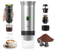 PZCC Macchina da caffè portatile da viaggio, a riscaldamento rapido, 3 in 1, caffettiera portatile 12 V, compatibile con capsule grandi, piccole e caffè macinato (argento)