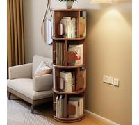 PZEOB 2/3/4/5 Tier a 360 ° Torre di libreria rotante con portaoggetti rotondi, scaffale di libri in piedi da pavimento in legno per piccolo spazio