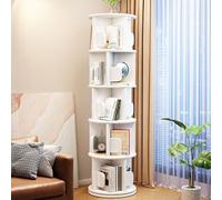 PZEOB 2/3/4/5 Tier a 360 ° Torre di libreria rotante con portaoggetti rotondi, scaffale di libri in piedi da pavimento in legno per piccolo spazio