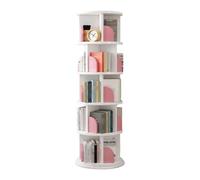 PZEOB Libreria girevole a 5 ripiani, moderna, in legno e plastica, scaffale girevole a torre con display a 360°
