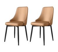 PZEOB Set of 2 Modern PU Leather Dining Chairs - Stylish Black Metal Leg Side Chairs for Kitchen Dining Room & Home Coffee Shop Ergonomic & Easy to Clean(Bruin)