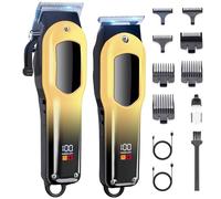 PZN Tagliacapelli professionale da uomo, tagliacapelli professionale da barbiere e trimmer, tagliacapelli da uomo senza fili per barbieri, kit di taglio di capelli oro sfumato