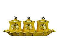PZOFERLIN Ciotola buddista per offerte Set di ciotole for offerte d'acqua buddista, confezione da 3, in ceramica, colore giallo dorato, da 5 cm.