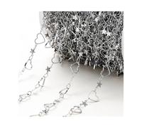 PZOFERLIN Galvanisierte Halskette Catena in ottone multicolore con design a forma di stella e luna, 1 metro, for la creazione di gioielli fai da te(Rhodium-love)