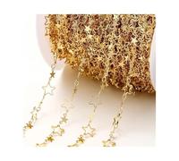 PZOFERLIN Galvanisierte Halskette Catena in ottone multicolore con design a forma di stella e luna, 1 metro, for la creazione di gioielli fai da te(18k Gold-star)