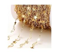 PZOFERLIN Galvanisierte Halskette Catena in ottone multicolore con design a forma di stella e luna, 1 metro, for la creazione di gioielli fai da te(18k Gold-moon)