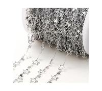 PZOFERLIN Galvanisierte Halskette Catena in ottone multicolore con design a forma di stella e luna, 1 metro, for la creazione di gioielli fai da te(Rhodium-star)