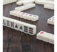 PZOFERLIN Piastrelle di mahjong cinese Set di gioco Mahjong cinese con 144 tessere bianche, 2 dadi, custodia e libretto di istruzioni.