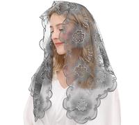 PZOFERLIN Velo da Sposa Bridal Wedding Latin Mass Chapel Church Tulle Embroidered Lace Mantilla Veil Multicolor(Grey)