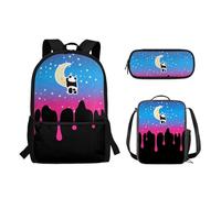 Pzuqiu 3PCS Zaino Studente con Borsa Pranzo & Matita Box per Bambini Elementare Scuola Media Libro Borsa Portatile, Panda lunare