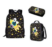Pzuqiu 3PCS Zaino Studente con Borsa Pranzo Matita Box per Bambini Scuola Matita Scuola Elementare Scuola Media Borsa Libro per Teen, Panda Razzo