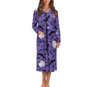 Pzuqiu Abito da donna stampato con cerniera frontale, morbido e comodo, a maniche lunghe, con tasche, taglie S-4XL, Pipistrello della luna di Halloween, L