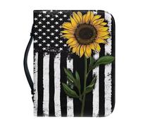 Pzuqiu Bibbia PU Borsa Donna Ragazza Pelle Bibbia Custodia con Maniglia Portatile Novità Christian Gift Bibbia Bag, Bandiera americana girasole, XL-11.2"x8"x2.2"