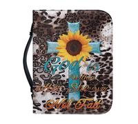 Pzuqiu Bibbia PU Borsa Donna Ragazza Pelle Bibbia Custodia con Maniglia Portatile Novità Christian Gift Bibbia Bag, Girasole Croce Leopardo, 2XL-12"x9"x2.4"