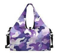 Pzuqiu Borsa da palestra per donne e uomini, borsa a tracolla con scomparto per scarpe Wet Dry per ufficio, allenamento e spiaggia palestra, Viola mimetico., 17.72L" x 8.66 W" x 9.84"H, Borsone da
