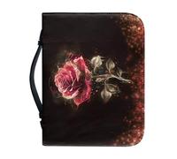 Pzuqiu Borsa della copertura della Bibbia per donne ragazze borsa della Bibbia in pelle PU con manico borsa portatile per forniture di studio biblico, Rosa d'arte, L-10.2"x7"x1.9"