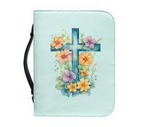Pzuqiu Borsa per la Bibbia per donne e ragazze, custodia per il trasporto della Bibbia in pelle PU con manico portatile, ottimo regalo cristiano, Croce floreale, L-10.2"x7"x1.9"