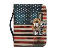 Pzuqiu Borsa per la Bibbia per donne e ragazze, custodia per il trasporto della Bibbia in pelle PU con manico portatile, ottimo regalo cristiano, Bandiera americana Girasole Croce, L-10.2"x7"x1.9"