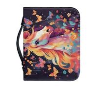 Pzuqiu Borsa per la Bibbia per donne e ragazze, in pelle PU, borsa per il trasporto della Bibbia con manico, borsa portatile alla moda, Carino cavallo farfalla, 2XL-12"x9"x2.4"