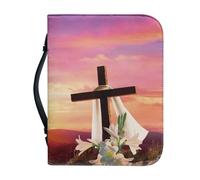 Pzuqiu Borsa per la Bibbia per donne e ragazze, in pelle PU, borsa per il trasporto della Bibbia con manico, borsa per la Bibbia portatile con croce cristiana, Giglio Croce Afterglow, XL-11.2"x8"x2.2"