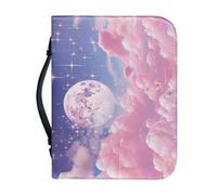Pzuqiu Borsa per la Bibbia per donne e ragazze, in pelle PU, borsa per il trasporto della Bibbia con manico, borsa portatile alla moda, Romantico cielo rosa luna, XL-11.2"x8"x2.2"